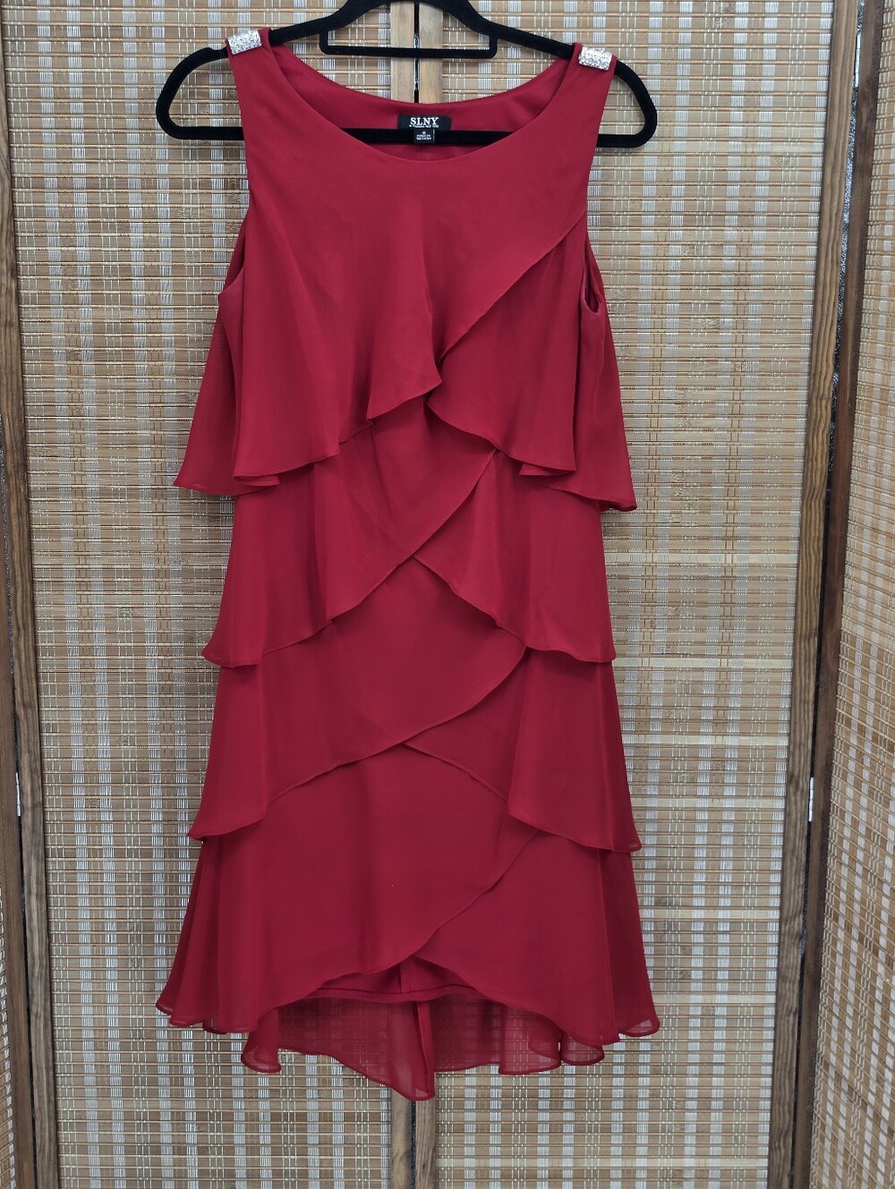 SLNY Red Tiered Ruffle Sleeveless Dress Size 8